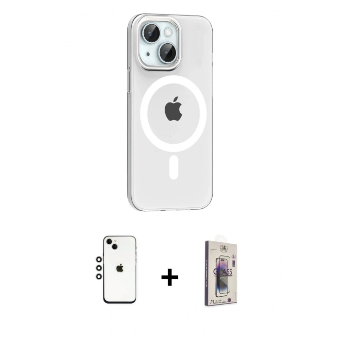 MARSİLYAN™- iPhone 14 Kılıf Pusula Form Özel Seri - Siyah Bilvis 3D Cam Ekran Koruyucu + Shine Kamera Lens - GS