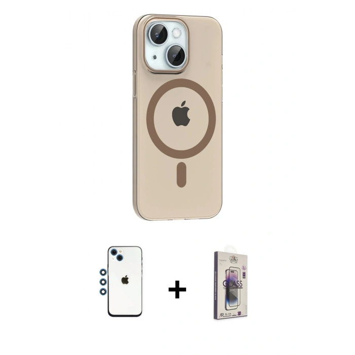 MARSİLYAN™- iPhone 14 Kılıf Pusula Form Özel Seri - Siyah Bilvis 3D Cam Ekran Koruyucu + Shine Kamera Lens - MI
