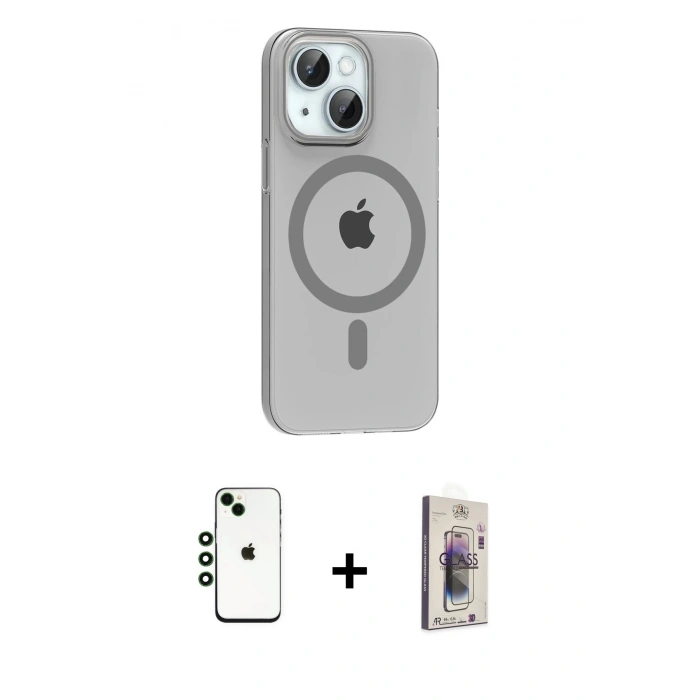 MARSİLYAN™- iPhone 14 Kılıf Pusula Form Özel Seri - Siyah Bilvis 3D Cam Ekran Koruyucu + Shine Kamera Lens - YL