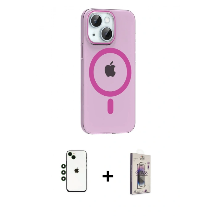 MARSİLYAN™- iPhone 14 Kılıf Pusula Form Özel Seri - Siyah Bilvis 3D Cam Ekran Koruyucu + Shine Kamera Lens - YL