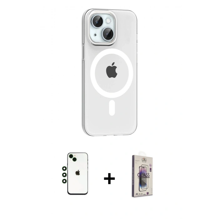 MARSİLYAN™- iPhone 14 Kılıf Pusula Form Özel Seri - Siyah Bilvis 3D Cam Ekran Koruyucu + Shine Kamera Lens - YL