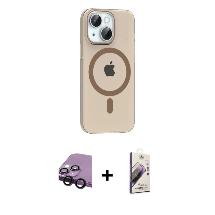 MARSİLYAN™- iPhone 14 Kılıf Pusula Form Özel Seri - Siyah Bilvis 3D Mat Cam Ekran Koruyucu + Raze Metal Kamera Lens - SH