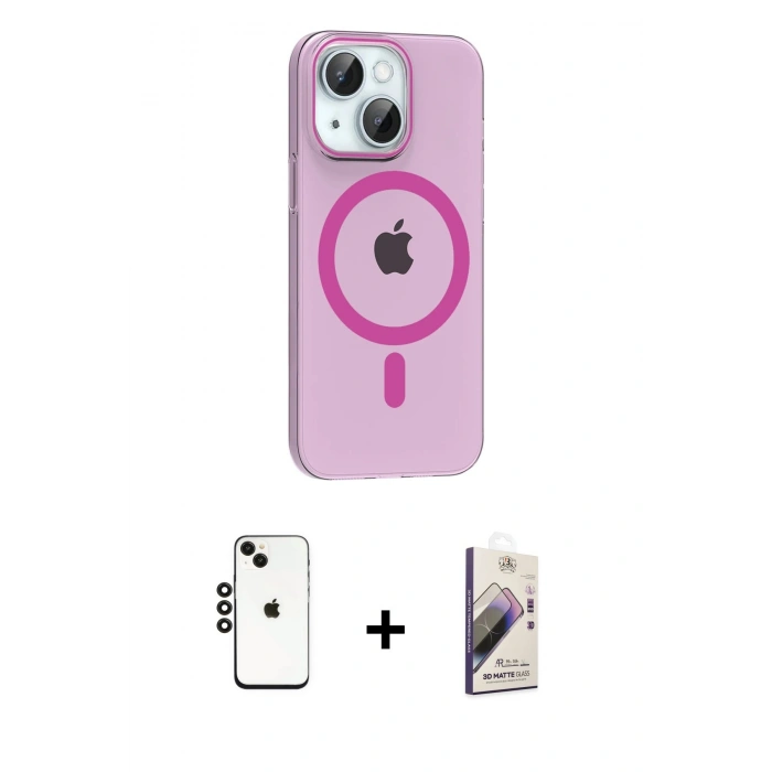MARSİLYAN™- iPhone 14 Kılıf Pusula Form Özel Seri - Siyah Bilvis 3D Mat Cam Ekran Koruyucu + Shine Kamera Lens - SH