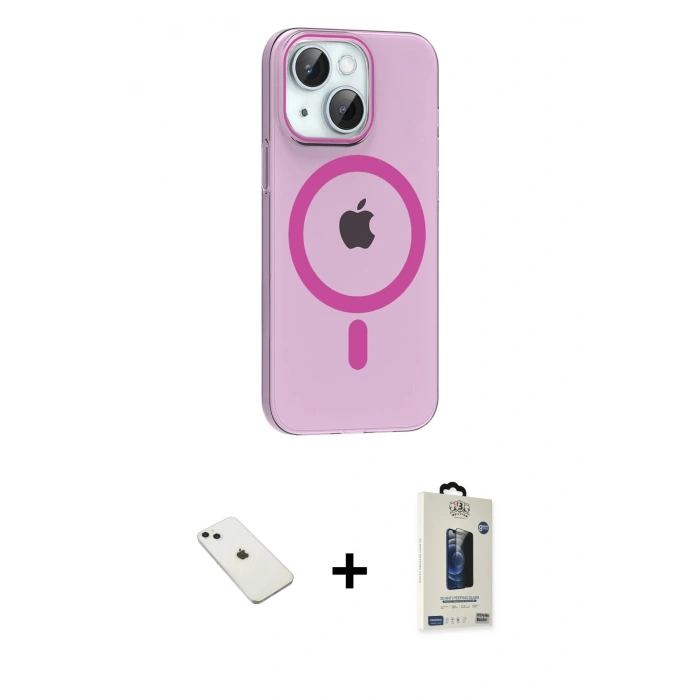 MARSİLYAN™- iPhone 14 Kılıf Pusula Form Özel Seri - Siyah Bilvis Hayalet Cam Ekran Koruyucu + Diamond Kamera Lens - SABE