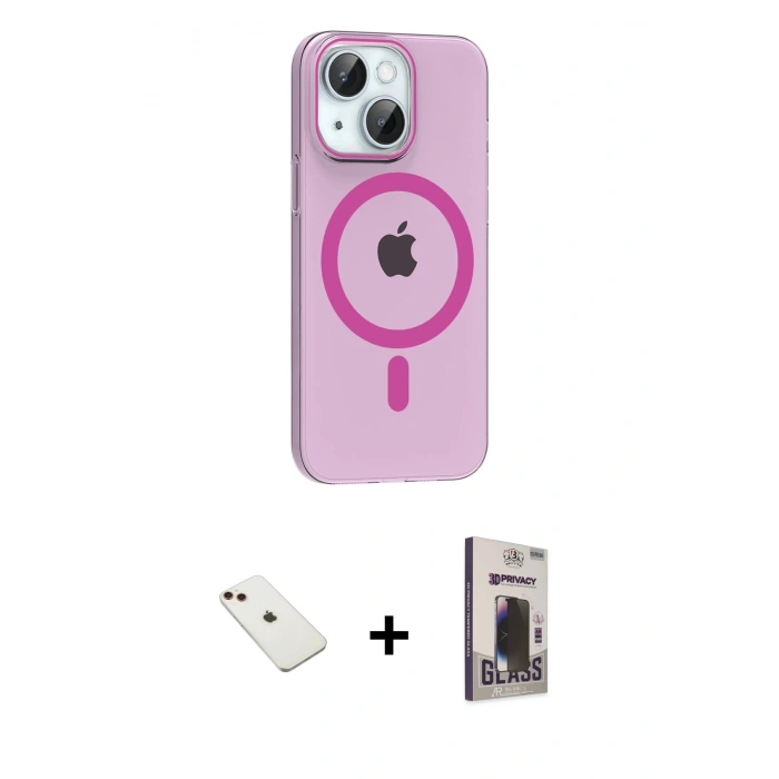 MARSİLYAN™- iPhone 14 Kılıf Pusula Form Özel Seri - Siyah Bilvis Hayalet Cam Ekran Koruyucu + Diamond Kamera Lens - KI