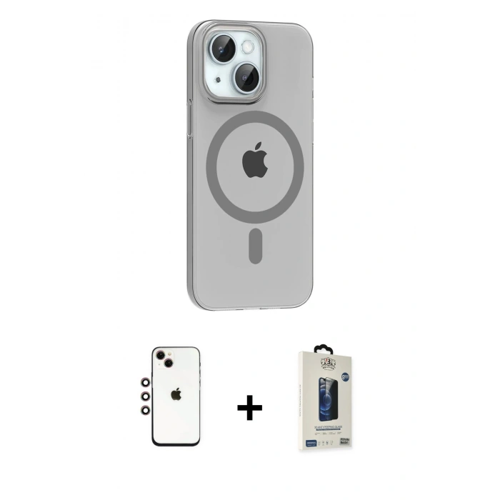 MARSİLYAN™- iPhone 14 Kılıf Pusula Form Özel Seri - Siyah Bilvis Hayalet Cam Ekran Koruyucu + Shine Kamera Lens - GI