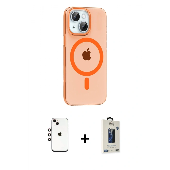 MARSİLYAN™- iPhone 14 Kılıf Pusula Form Özel Seri - Siyah Bilvis Hayalet Cam Ekran Koruyucu + Shine Kamera Lens - GI