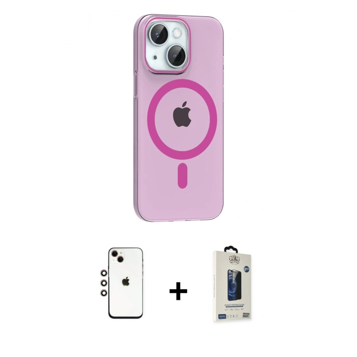 MARSİLYAN™- iPhone 14 Kılıf Pusula Form Özel Seri - Siyah Bilvis Hayalet Cam Ekran Koruyucu + Shine Kamera Lens - GI