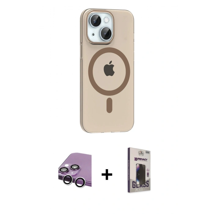 MARSİLYAN™- iPhone 14 Kılıf Pusula Form Özel Seri - Siyah Bilvis Hayalet Cam Ekran Koruyucu + Raze Metal Kamera Lens - GS