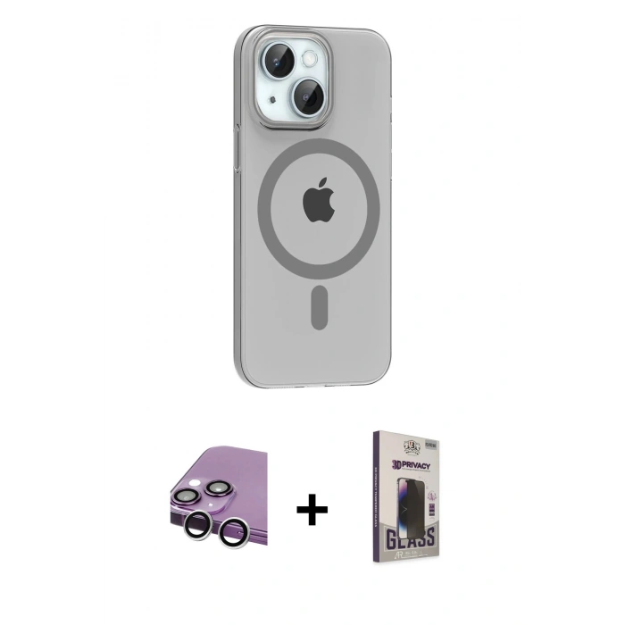 MARSİLYAN™- iPhone 14 Kılıf Pusula Form Özel Seri - Siyah Bilvis Hayalet Cam Ekran Koruyucu + Raze Metal Kamera Lens - GS