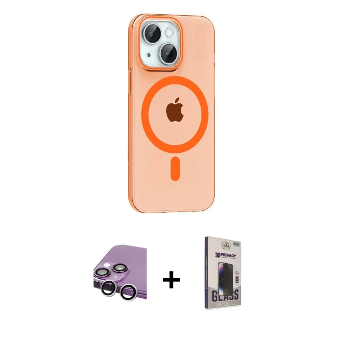 MARSİLYAN™- iPhone 14 Kılıf Pusula Form Özel Seri - Siyah Bilvis Hayalet Cam Ekran Koruyucu + Raze Metal Kamera Lens - GS