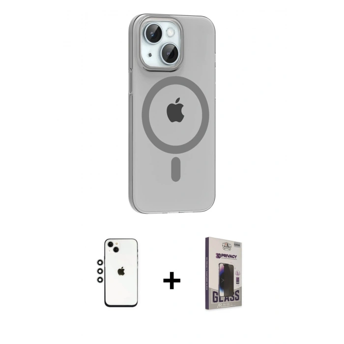 MARSİLYAN™- iPhone 14 Kılıf Pusula Form Özel Seri - Siyah Bilvis Hayalet Cam Ekran Koruyucu + Shine Kamera Lens - GS