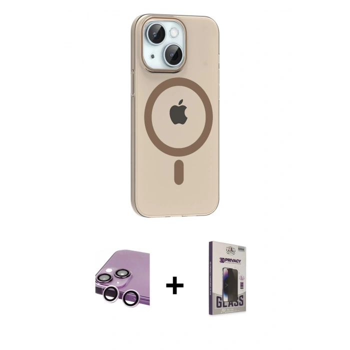 MARSİLYAN™- iPhone 14 Kılıf Pusula Form Özel Seri - Siyah Bilvis Hayalet Cam Ekran Koruyucu + Raze Metal Kamera Lens - MR