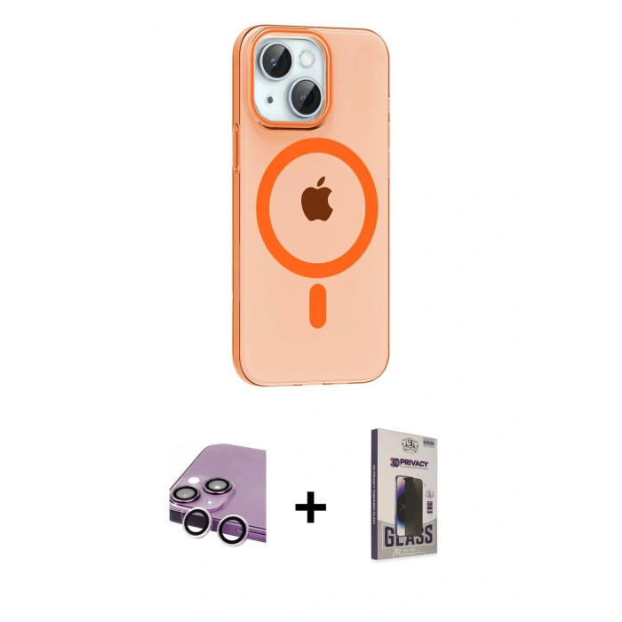 MARSİLYAN™- iPhone 14 Kılıf Pusula Form Özel Seri - Siyah Bilvis Hayalet Cam Ekran Koruyucu + Raze Metal Kamera Lens - MR