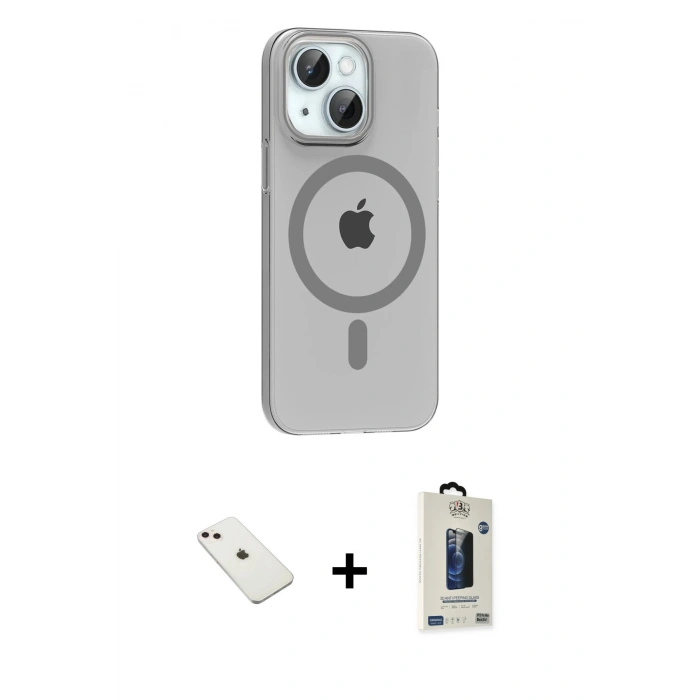 MARSİLYAN™- iPhone 14 Kılıf Pusula Form Özel Seri - Siyah Bilvis Hayalet Cam Ekran Koruyucu + Pembe Diamond Kamera Lens