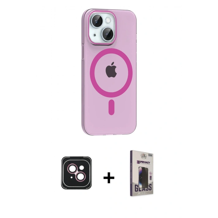 MARSİLYAN™- iPhone 14 Kılıf Pusula Form Özel Seri - Siyah Bilvis Hayalet Cam Ekran Koruyucu + PVD Metal Kamera Lens - PE