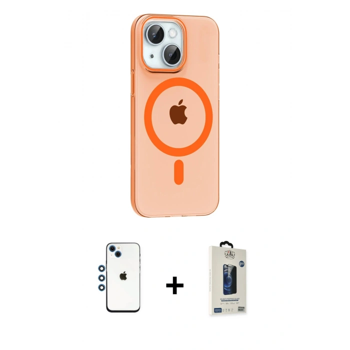 MARSİLYAN™- iPhone 14 Kılıf Pusula Form Özel Seri - Siyah Bilvis Hayalet Cam Ekran Koruyucu + Shine Kamera Lens - MI