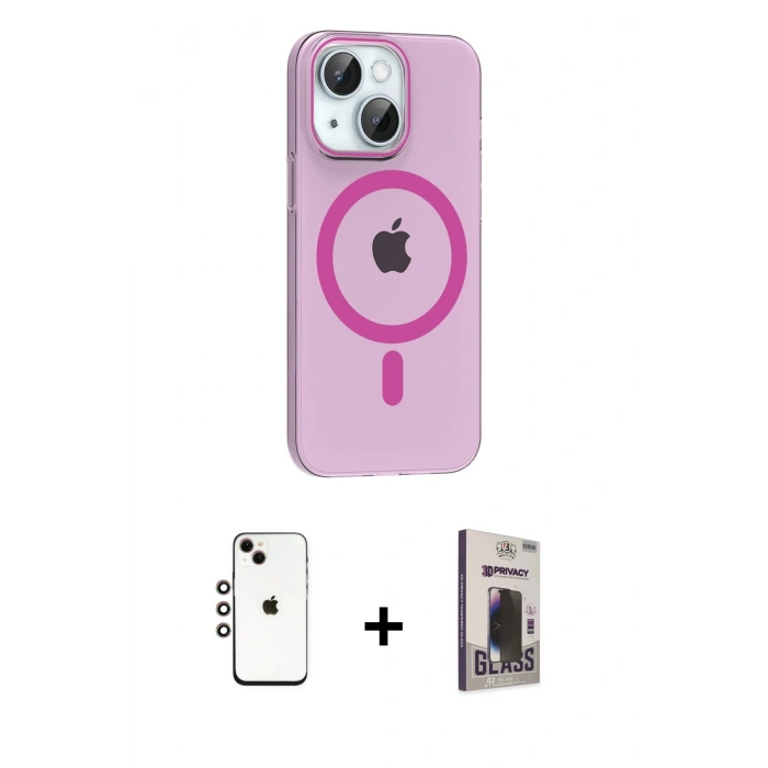 MARSİLYAN™- iPhone 14 Kılıf Pusula Form Özel Seri - Siyah Bilvis Hayalet Cam Ekran Koruyucu + Shine Kamera Lens - GI