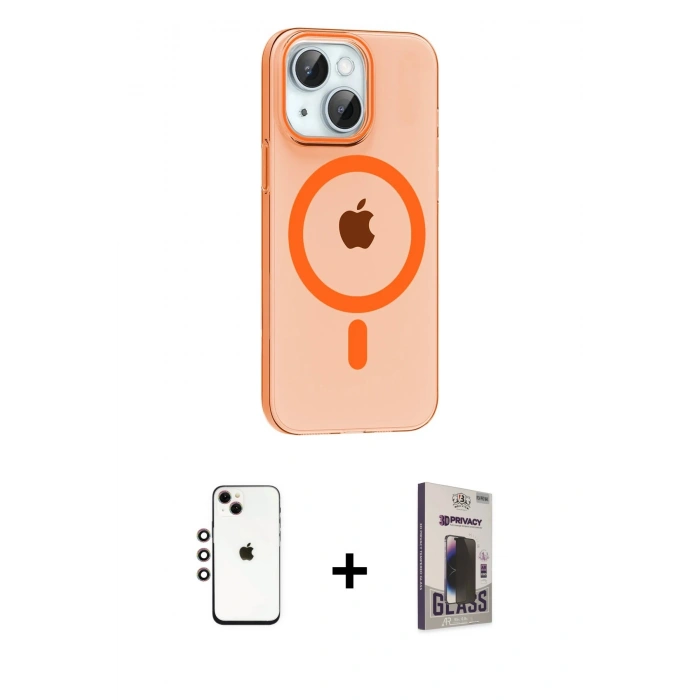 MARSİLYAN™- iPhone 14 Kılıf Pusula Form Özel Seri - Siyah Bilvis Hayalet Cam Ekran Koruyucu + Shine Kamera Lens - GI
