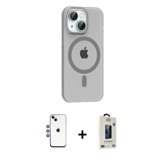 MARSİLYAN™- iPhone 14 Kılıf Pusula Form Özel Seri - Siyah Bilvis Hayalet Cam Ekran Koruyucu + Shine Kamera Lens - MI