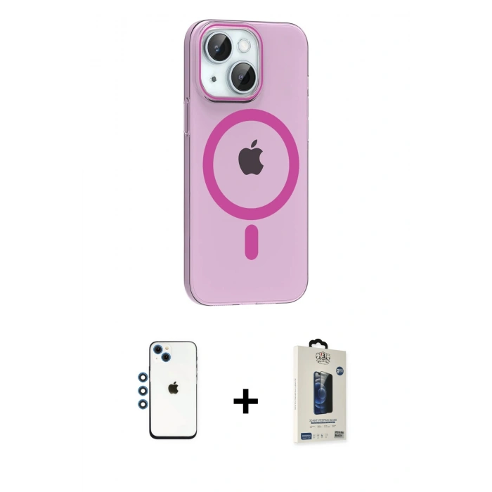 MARSİLYAN™- iPhone 14 Kılıf Pusula Form Özel Seri - Siyah Bilvis Hayalet Cam Ekran Koruyucu + Shine Kamera Lens - MI