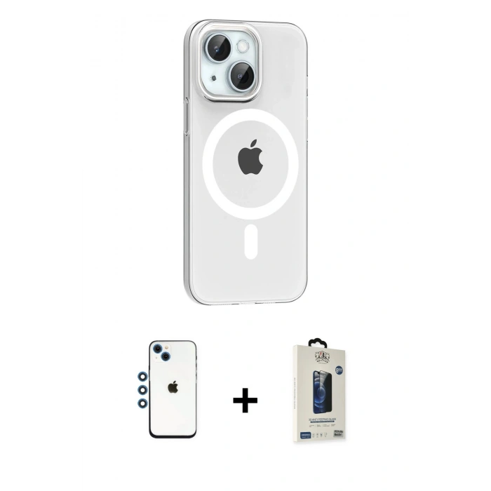MARSİLYAN™- iPhone 14 Kılıf Pusula Form Özel Seri - Siyah Bilvis Hayalet Cam Ekran Koruyucu + Shine Kamera Lens - MI