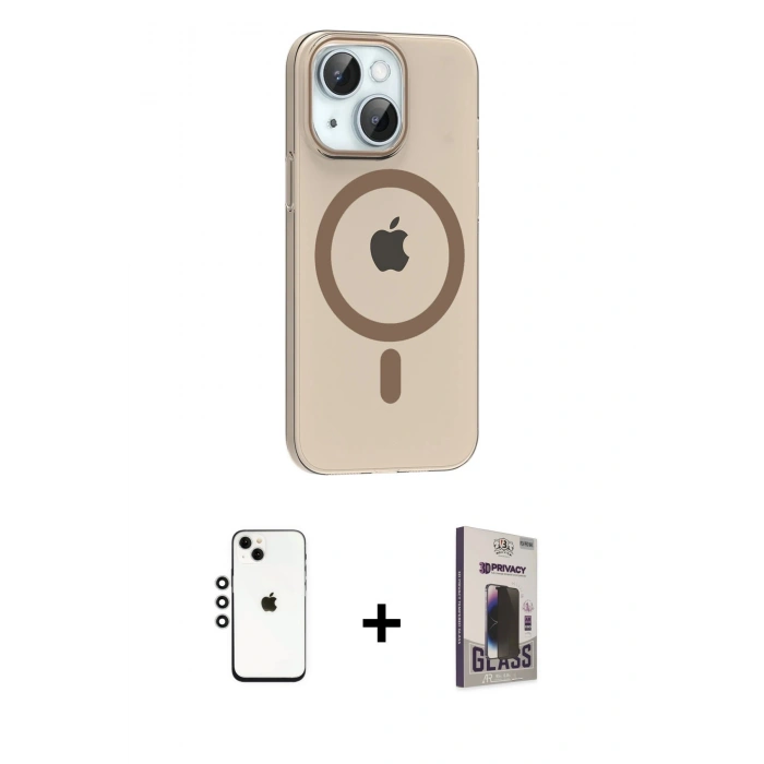 MARSİLYAN™- iPhone 14 Kılıf Pusula Form Özel Seri - Siyah Bilvis Hayalet Cam Ekran Koruyucu + Shine Kamera Lens - GS