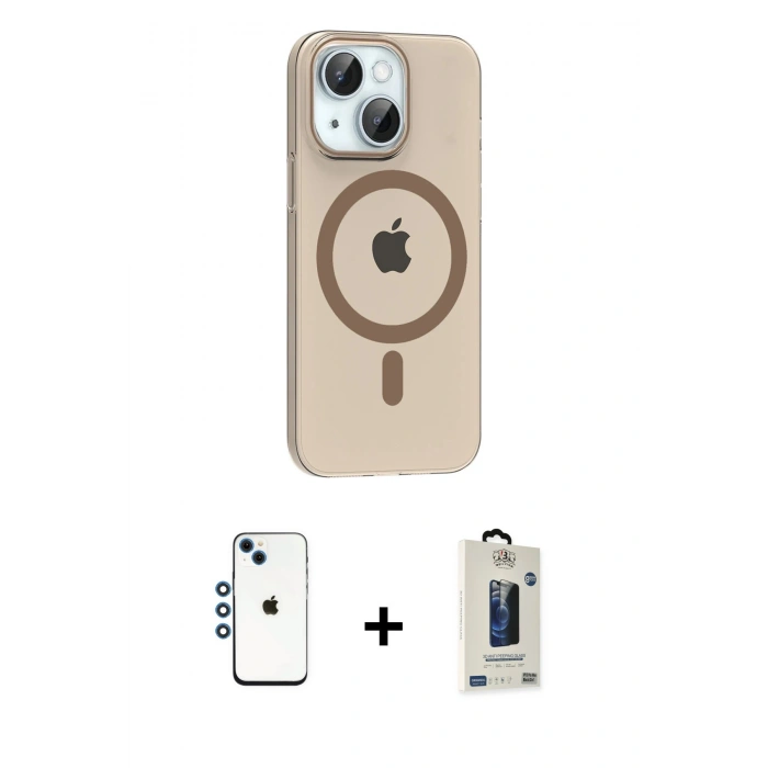 MARSİLYAN™- iPhone 14 Kılıf Pusula Form Özel Seri - Siyah Bilvis Hayalet Cam Ekran Koruyucu + Shine Kamera Lens - MI