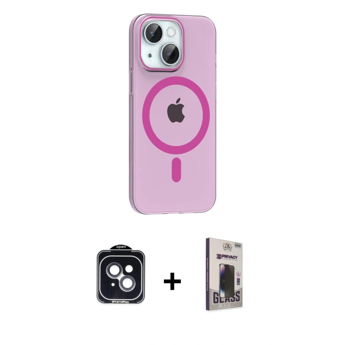 MARSİLYAN™- iPhone 14 Kılıf Pusula Form Özel Seri - Siyah Bilvis Hayalet Cam Ekran Koruyucu + PVD Metal Kamera Lens - SH