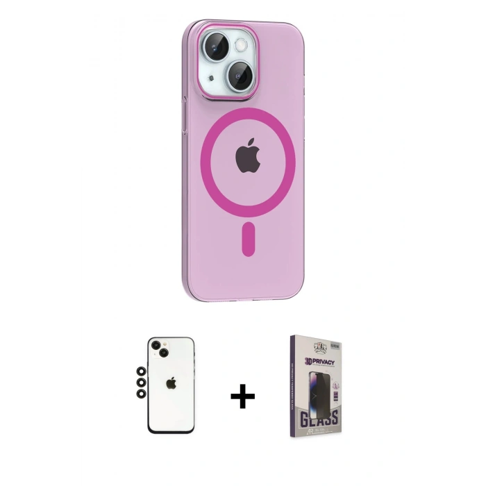 MARSİLYAN™- iPhone 14 Kılıf Pusula Form Özel Seri - Siyah Bilvis Hayalet Cam Ekran Koruyucu + Shine Kamera Lens - SH