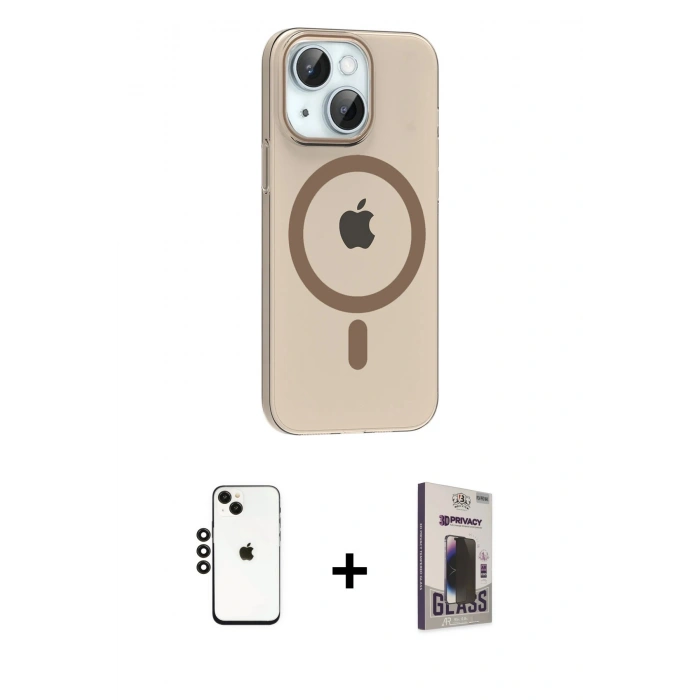 MARSİLYAN™- iPhone 14 Kılıf Pusula Form Özel Seri - Siyah Bilvis Hayalet Cam Ekran Koruyucu + Shine Kamera Lens - SH