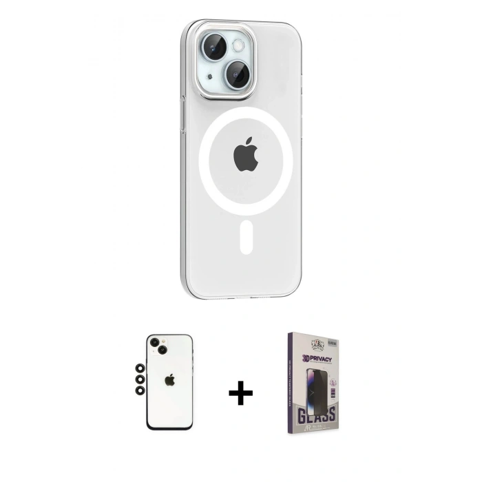 MARSİLYAN™- iPhone 14 Kılıf Pusula Form Özel Seri - Siyah Bilvis Hayalet Cam Ekran Koruyucu + Shine Kamera Lens - SH