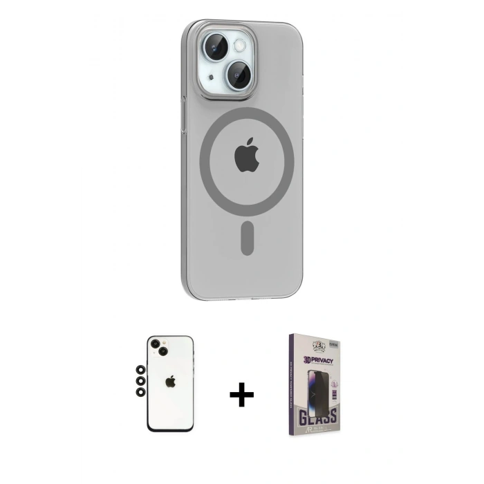 MARSİLYAN™- iPhone 14 Kılıf Pusula Form Özel Seri - Siyah Bilvis Hayalet Cam Ekran Koruyucu + Shine Kamera Lens - SH
