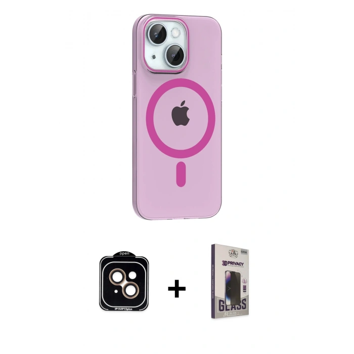 MARSİLYAN™- iPhone 14 Kılıf Pusula Form Özel Seri - Siyah Bilvis Hayalet Cam Ekran Koruyucu + PVD Metal Kamera Lens - TU