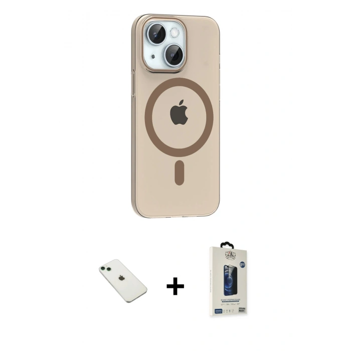MARSİLYAN™- iPhone 14 Kılıf Pusula Form Özel Seri - Siyah Bilvis Hayalet Cam Ekran Koruyucu + Diamond Kamera Lens - YL