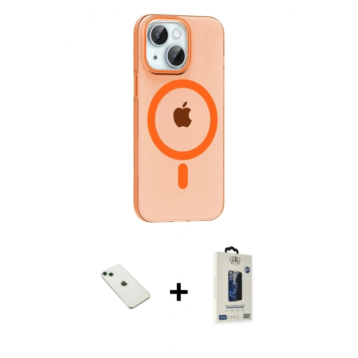 MARSİLYAN™- iPhone 14 Kılıf Pusula Form Özel Seri - Siyah Bilvis Hayalet Cam Ekran Koruyucu + Diamond Kamera Lens - YL