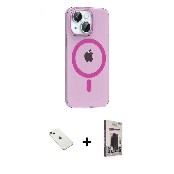 MARSİLYAN™- iPhone 14 Kılıf Pusula Form Özel Seri - Siyah Bilvis Hayalet Cam Ekran Koruyucu + Yeşil Diamond Kamera Lens