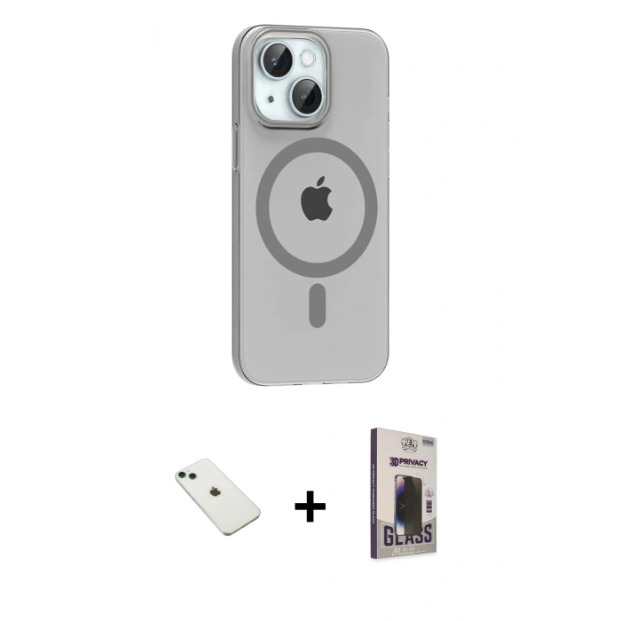 MARSİLYAN™- iPhone 14 Kılıf Pusula Form Özel Seri - Siyah Bilvis Hayalet Cam Ekran Koruyucu + Yeşil Diamond Kamera Lens