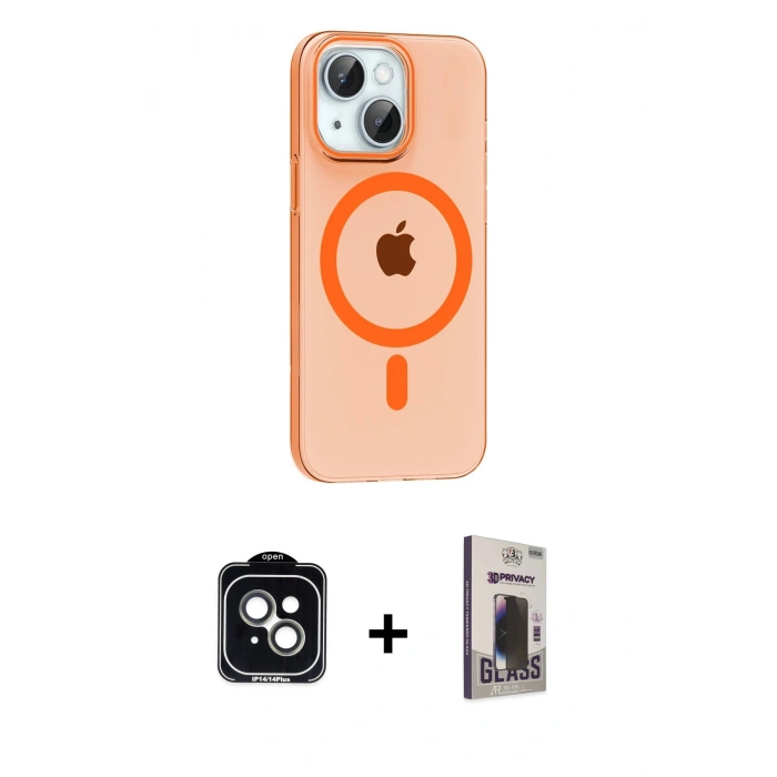 MARSİLYAN™- iPhone 14 Kılıf Pusula Form Özel Seri - Siyah Bilvis Hayalet Cam Ekran Koruyucu + PVD Metal Kamera Lens - YL