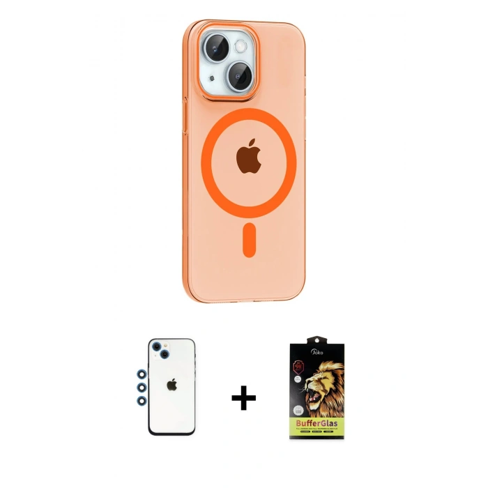 MARSİLYAN™- iPhone 14 Kılıf Pusula Form Özel Seri - Siyah Buffer Cam Ekran Koruyucu + Shine Kamera Lens - MI