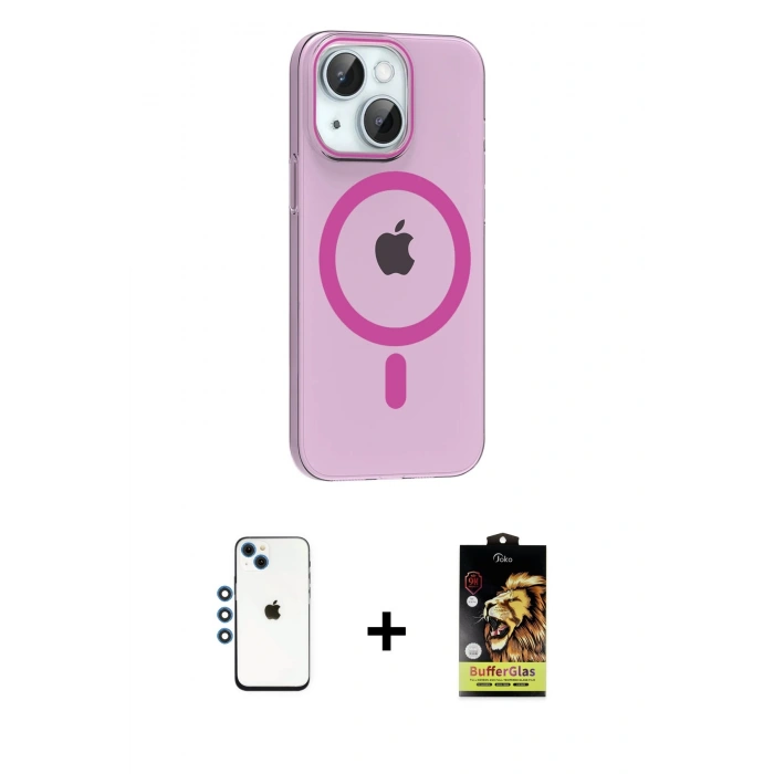 MARSİLYAN™- iPhone 14 Kılıf Pusula Form Özel Seri - Siyah Buffer Cam Ekran Koruyucu + Shine Kamera Lens - MI