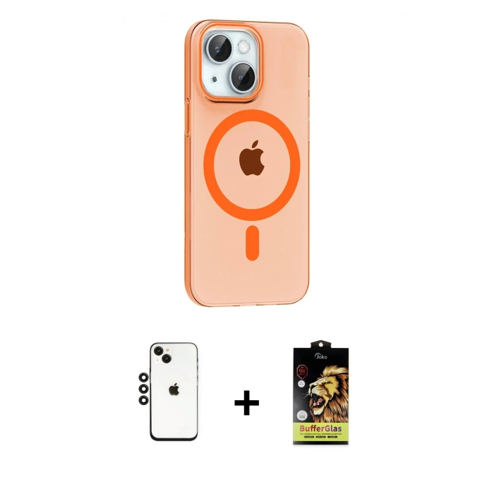 MARSİLYAN™- iPhone 14 Kılıf Pusula Form Özel Seri - Siyah Buffer Cam Ekran Koruyucu + Shine Kamera Lens - SH