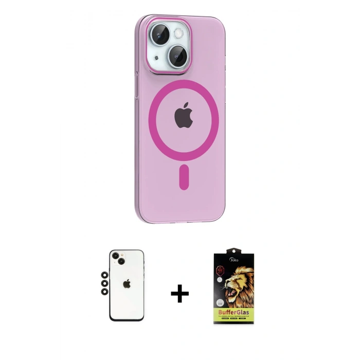 MARSİLYAN™- iPhone 14 Kılıf Pusula Form Özel Seri - Siyah Buffer Cam Ekran Koruyucu + Shine Kamera Lens - SH