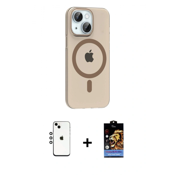 MARSİLYAN™- iPhone 14 Kılıf Pusula Form Özel Seri - Siyah Buffer Hayalet Cam Ekran Koruyucu + Shine Kamera Lens - GS