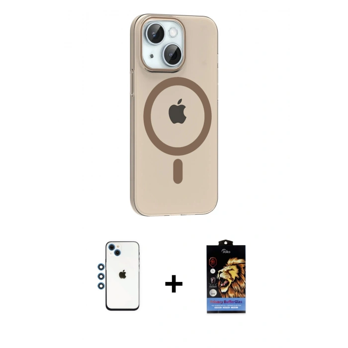 MARSİLYAN™- iPhone 14 Kılıf Pusula Form Özel Seri - Siyah Buffer Hayalet Cam Ekran Koruyucu + Shine Kamera Lens - MI