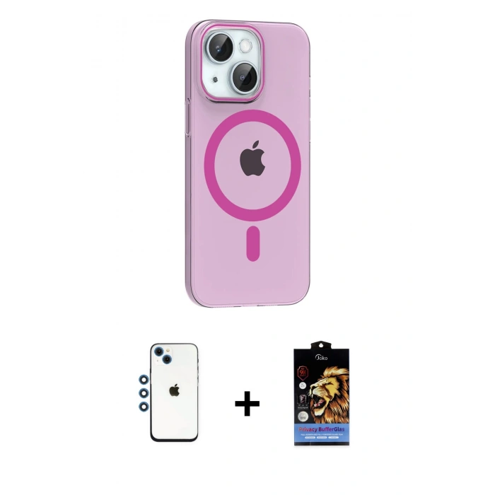 MARSİLYAN™- iPhone 14 Kılıf Pusula Form Özel Seri - Siyah Buffer Hayalet Cam Ekran Koruyucu + Shine Kamera Lens - MI