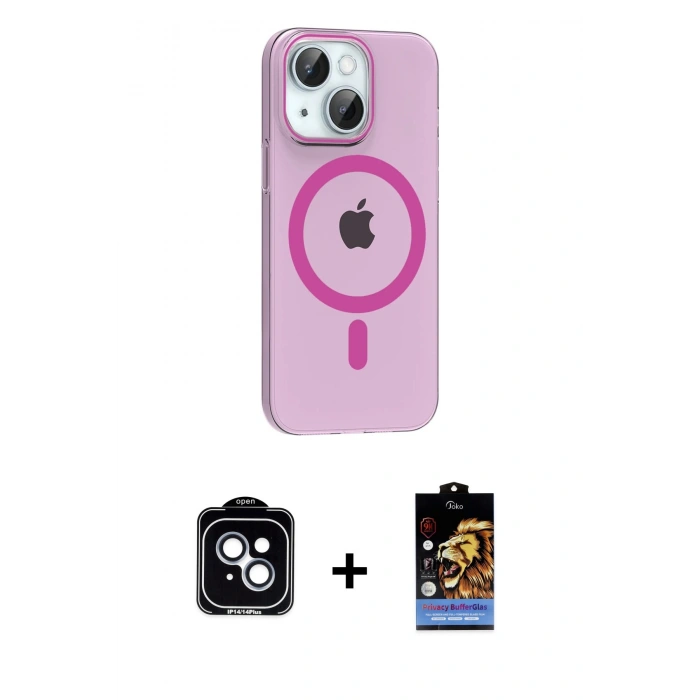 MARSİLYAN™- iPhone 14 Kılıf Pusula Form Özel Seri - Siyah Buffer Hayalet Cam Ekran Koruyucu + PVD Metal Kamera Lens - MI