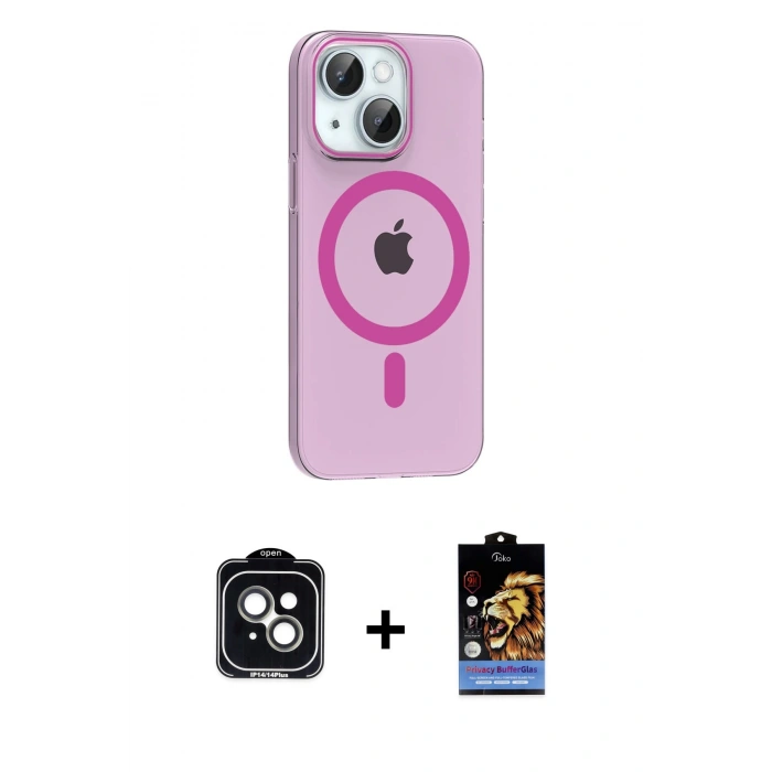 MARSİLYAN™- iPhone 14 Kılıf Pusula Form Özel Seri - Siyah Buffer Hayalet Cam Ekran Koruyucu + PVD Metal Kamera Lens - YL
