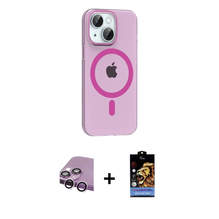 MARSİLYAN™- iPhone 14 Kılıf Pusula Form Özel Seri - Siyah Buffer Hayalet Cam Ekran Koruyucu + Raze Metal Kamera Lens - MR