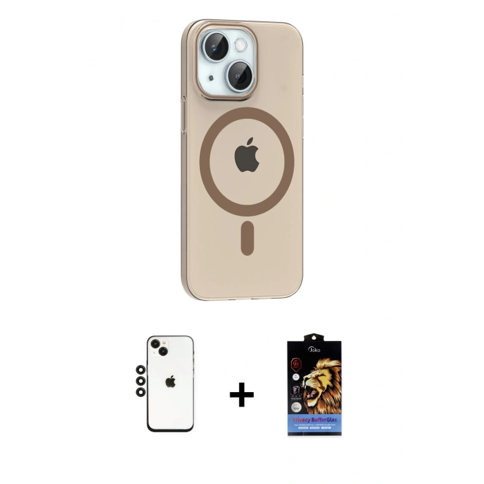 MARSİLYAN™- iPhone 14 Kılıf Pusula Form Özel Seri - Siyah Buffer Hayalet Cam Ekran Koruyucu + Shine Kamera Lens - SH